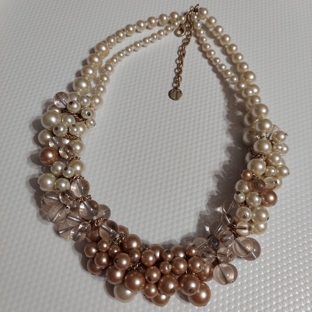 Talbot's Frosted Gold/Multi-Strand Faux Pearl Statement Necklace